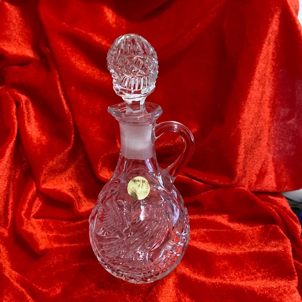 VINTAGE HOFBAUER BLEIKRISTALL “THE BYRDES COLL”24% LEAD CRYSTAL CRUET & STOPPER